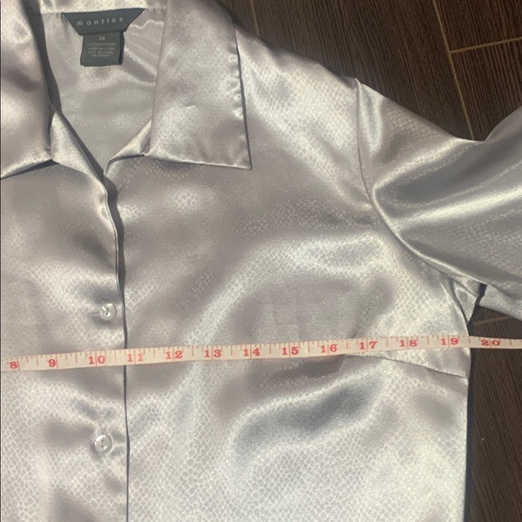 NWOT Silver Satin Button-Up Blouse - Picture 5 of 6